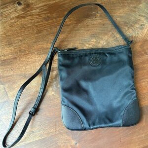 Authentic Tory Burch Black Microfiber/Leather Crossbody Bag